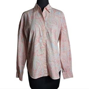 Liz Claiborne paisley button front shirt pink pastel long sleeve size medium